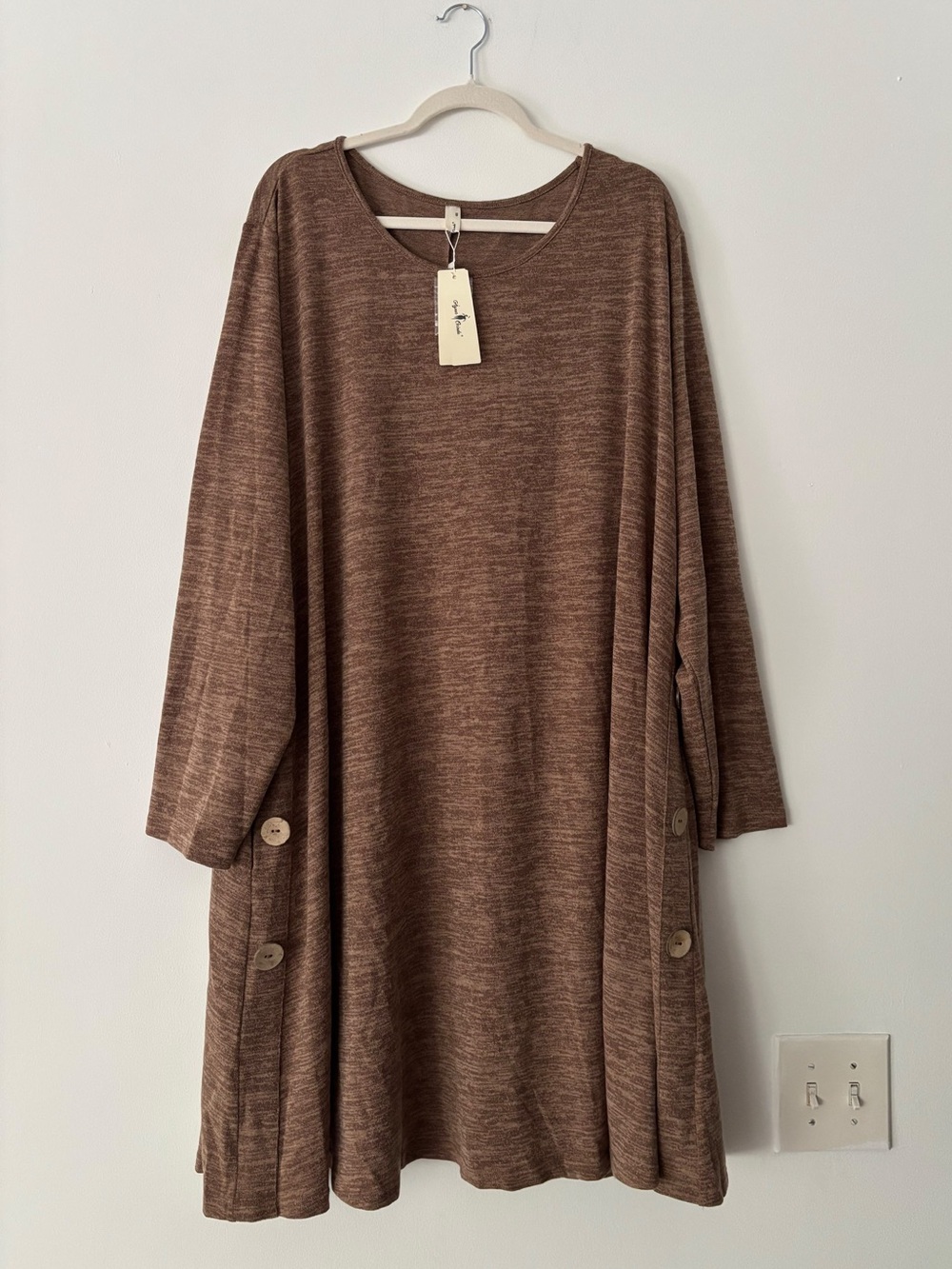 Agnes Orinda Womens Plus 4X Tunic Dress Brown Button Pockets Long Sleeve NWT